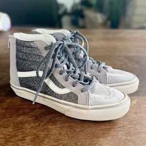 Vans Sk8-Hi Zip Kids Size 3.0 Gray Glitter High Top Sneakers